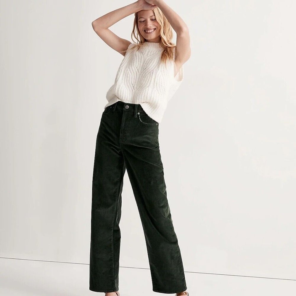 Madewell The Perfect Vintage Wide-Leg Pant: Corduroy Edition, Green, Size 24